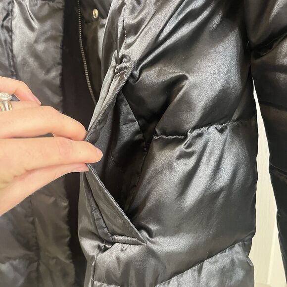 Lands' End Women M 10-12 Black Satin Down Puffer Jacket Knee Length Full Zip EUC - Picture 5 of 16